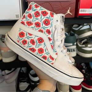 Vans poppy Flower print high top white sneakers